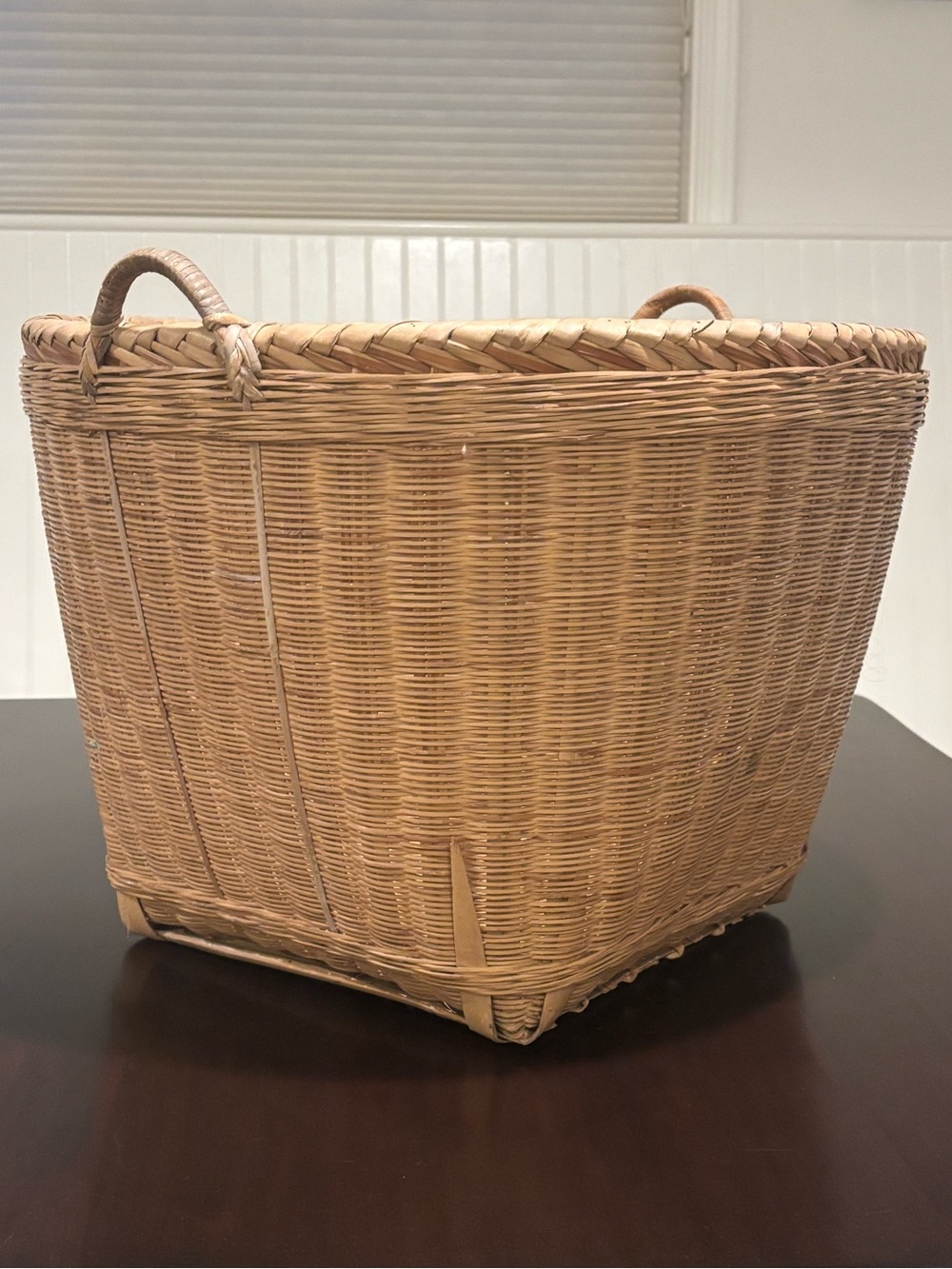 Woven Natural Rattan Storage Basket with Handles China Vintage Large Bamboo
